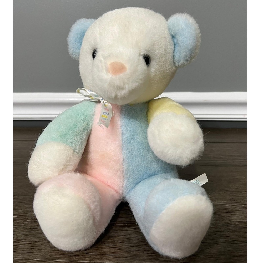 Vintage 1980's Bantam‎ Pastel Musical Teddy Bear Plush Stuffed Animal Baby Toy